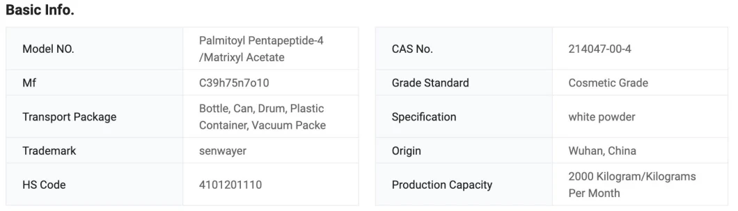 Anti-Wrinkle &amp; Anti-Aging Series Cosmetic Peptide Raw Material High Quality 99% Palmitoyl Pentapeptide-4